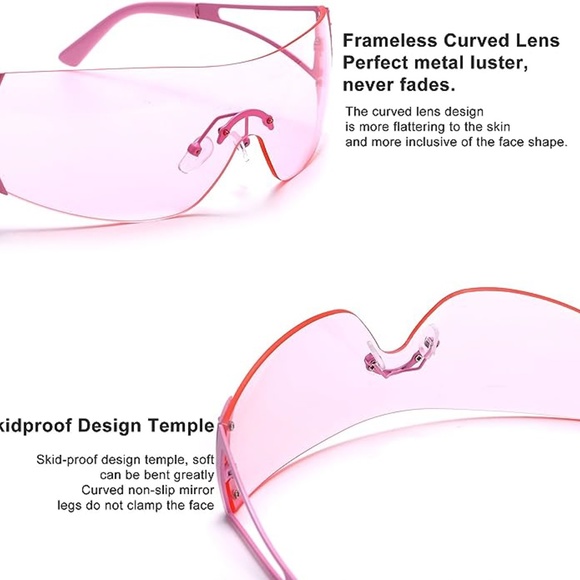 Hot Pink Barbie Lens Wrap Around Y2K Women Pretty Futuristic​ Shield Sunglasses - Picture 5 of 5